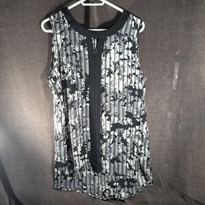 Ricki's Lightweight Semi Sheer Sleeveless Black White Grey Floral Stripes NWT XL